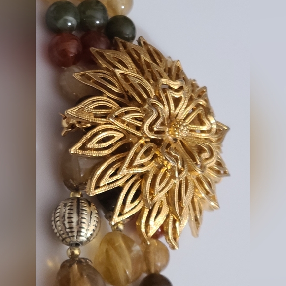 Vintage BEAUTIFUL necklace brooch lisner lucite 3 strand 18" estate beaded vtg - Picture 5 of 12